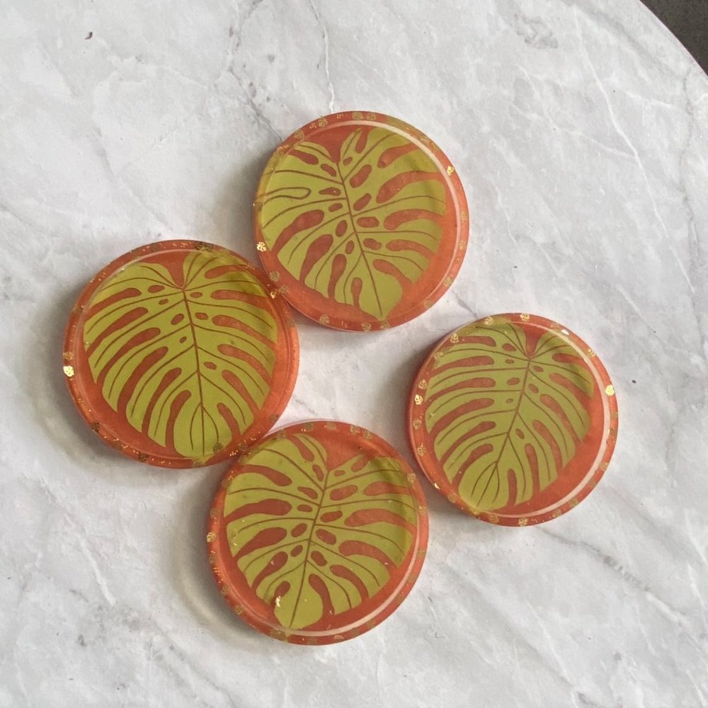 Resin Monstera Leaf Coaster Set | 4 PCS